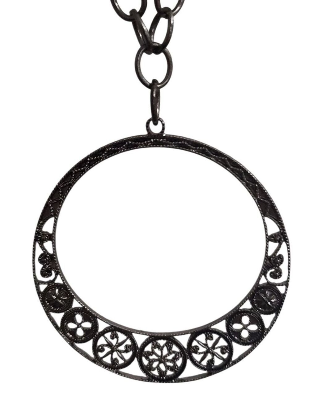 Gunmetal Filigree Circle Pendant Necklace